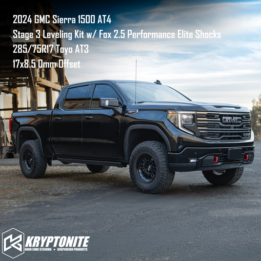 KRYPTONITE STAGE 3 LEVELING KIT WITH FOX PERFORMANCE ELITE SHOCKS FOR 1/2 TON 6 LUG TRUCKS 2019+
