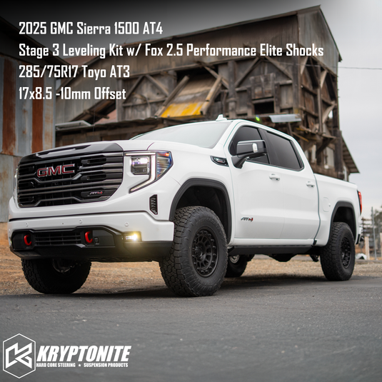 KRYPTONITE STAGE 3 LEVELING KIT WITH FOX PERFORMANCE ELITE SHOCKS FOR 1/2 TON 6 LUG TRUCKS 2019+