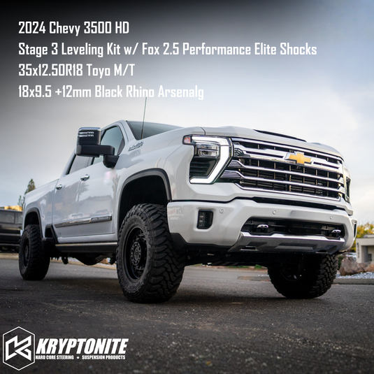 Kryptonite Stage 3 Leveling Kit with Fox 2.5 Performance Elite Shocks for 2020-2026 Chevy/GMC 2500HD/3500HD
